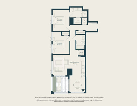 Floor plan for 2 beds, 2 baths, 996 sqft